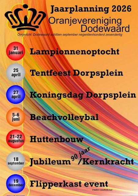 Jaarplanning Oranjevereniging Dodewaard 2026